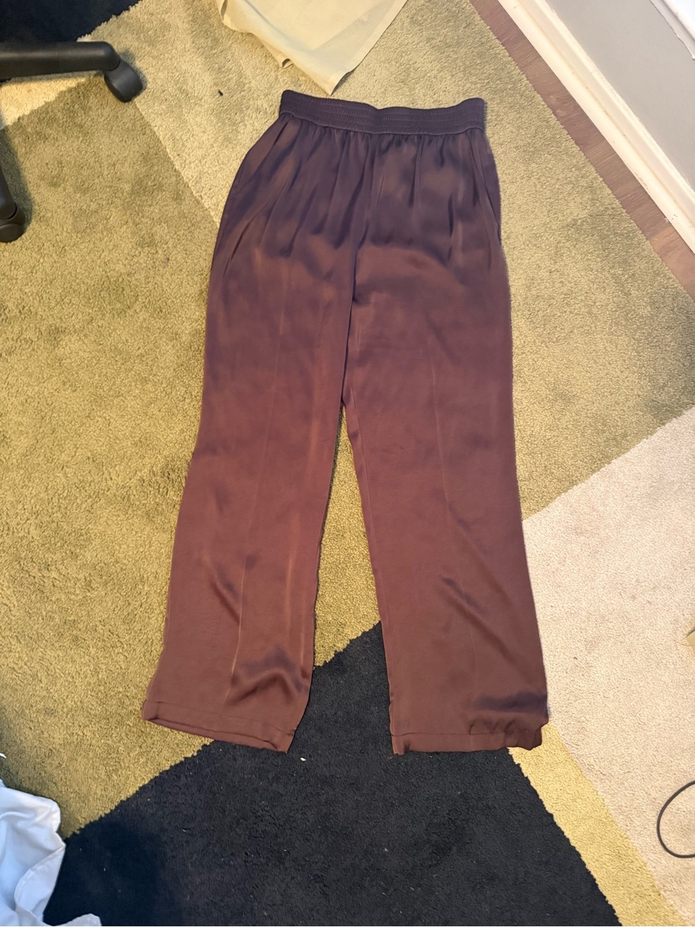 The Reset Satin Wide-Leg Pants in Plum Brown